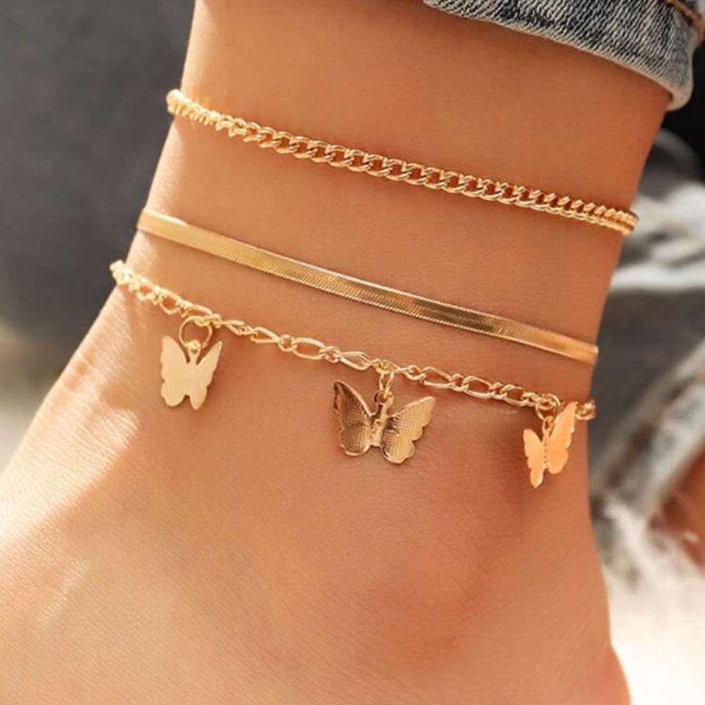 BOUTIQUE Faux Gold Layered Butterfly Bracelet/Anklet